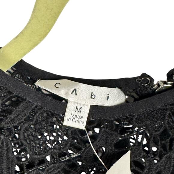 NWT CAbi Black Sleeveless Embroidered Lace Peplum Sheer Zip Top Medium Elegant - Picture 7 of 13